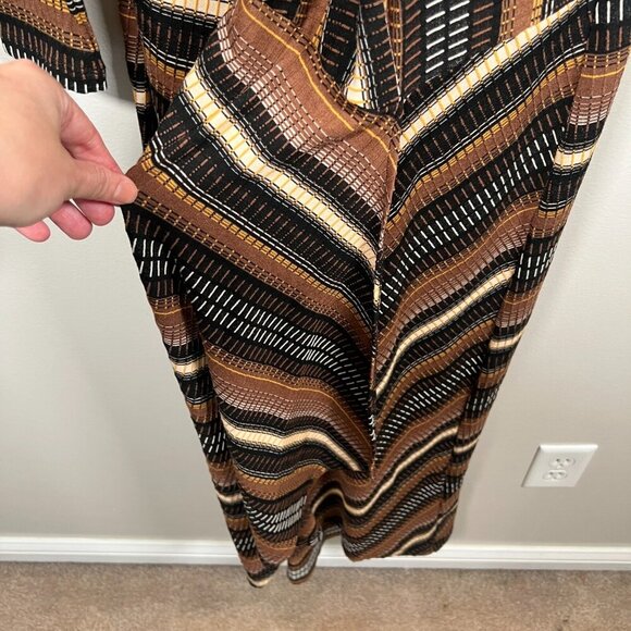 Maeve Anthropologie Striped Wrap Midi Dress Size Small Brown Work Office Retro - Picture 9 of 12